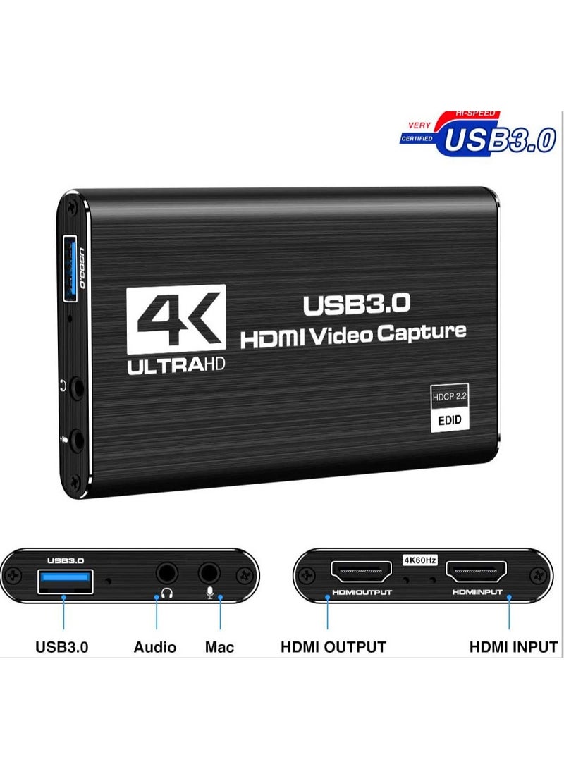 بطاقة التقاط فيديو بدقة 4K HDMI للبث المباشر، وكاميرا USB عالية الوضوح 1080P بمعدل 60 إطارًا في الثانية، وبطاقة التقاط صوت وفيديو للألعاب لأجهزة نينتندو سويتش/بلاي ستيشن 5/3DS/إكس بوكس/بلاي ستيشن 4 (أسود) - Image 1